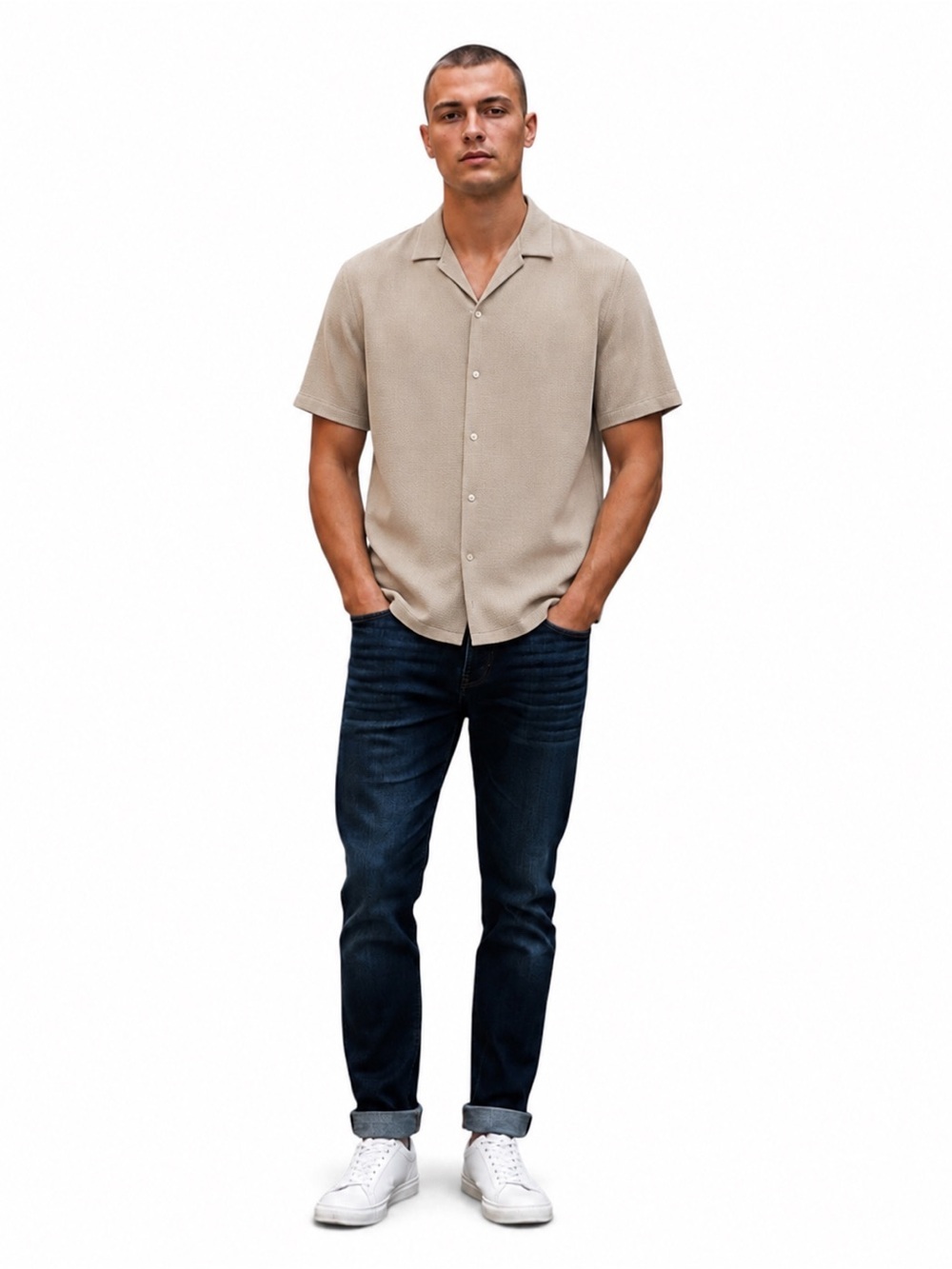 Zara Men's Beige Casual Button Down Shirt